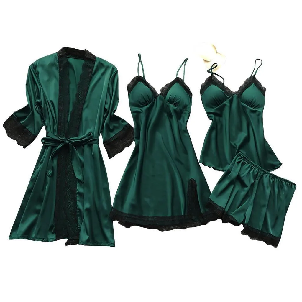 Churchf Pajamas Women's Pyjamas Four-Piece Korean Version Of Sling Pyjamas Women's Home Clothes With Chest Cushions Pajamas Pajamas 2103