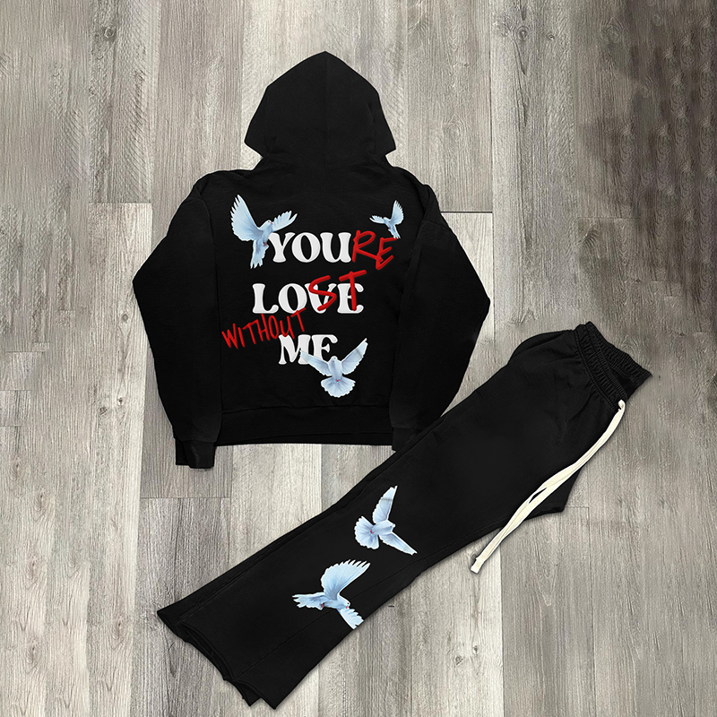 Loveciss®/ Peace Dove x YLWM V2 Casual Street Hoodie & Flared Trousers Two Piece Set