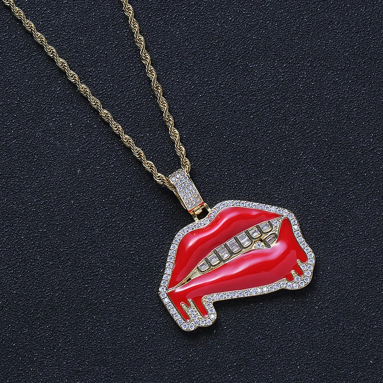 Red Mouth Lips Shape Pendants Necklace