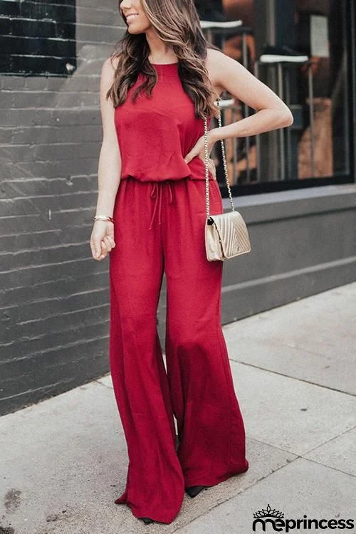 Pockets Drawstring Slip Jumpsuit