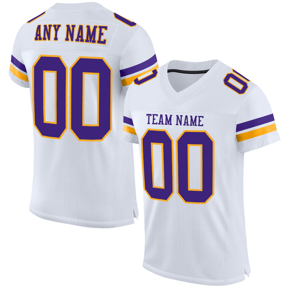 Custom White Purple-Gold Mesh Authentic Football Jersey | captainssportss.com