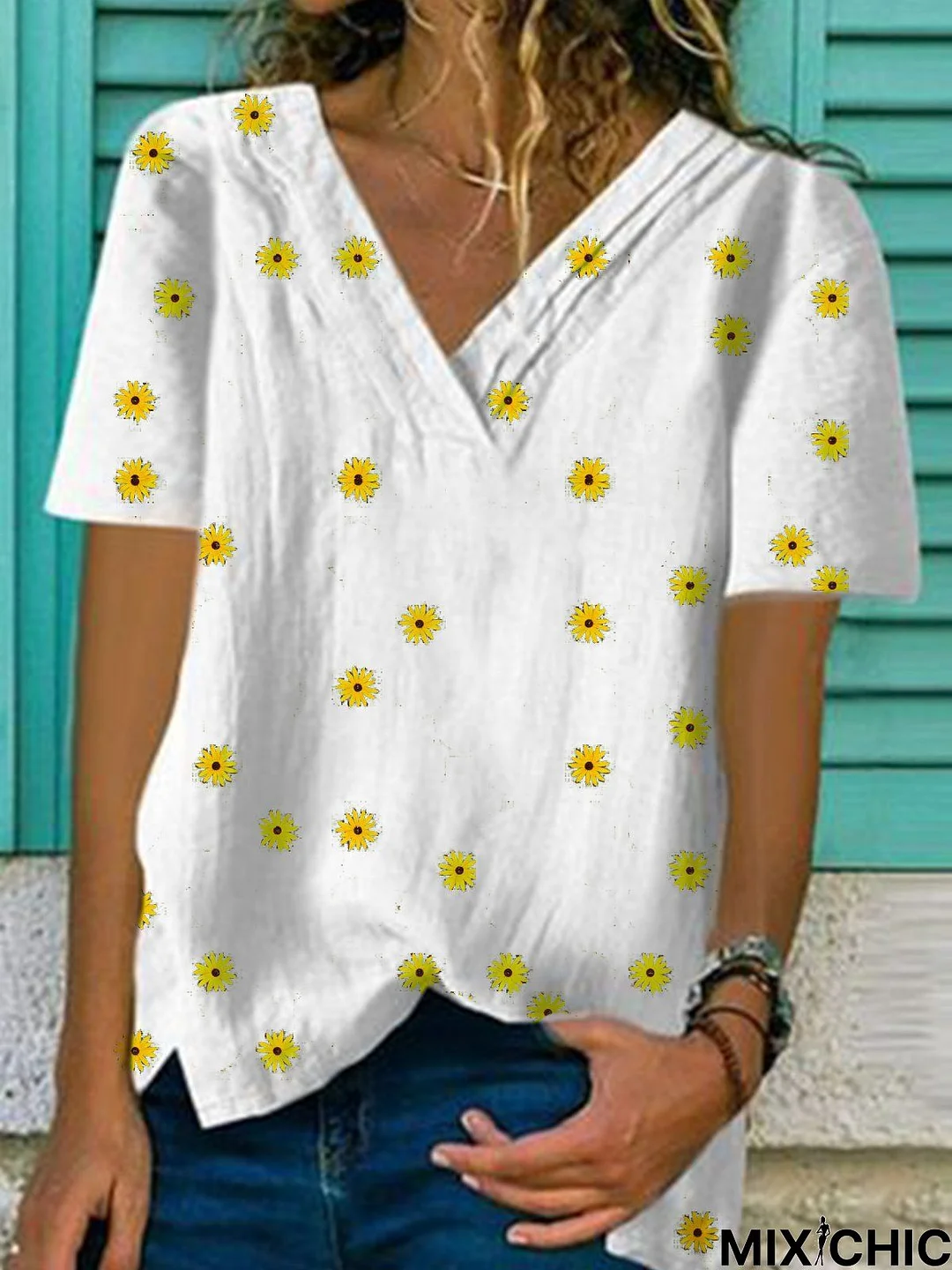 Vintage Casual Plus Size V Neck Floral Printed Blouse Shirts Tops