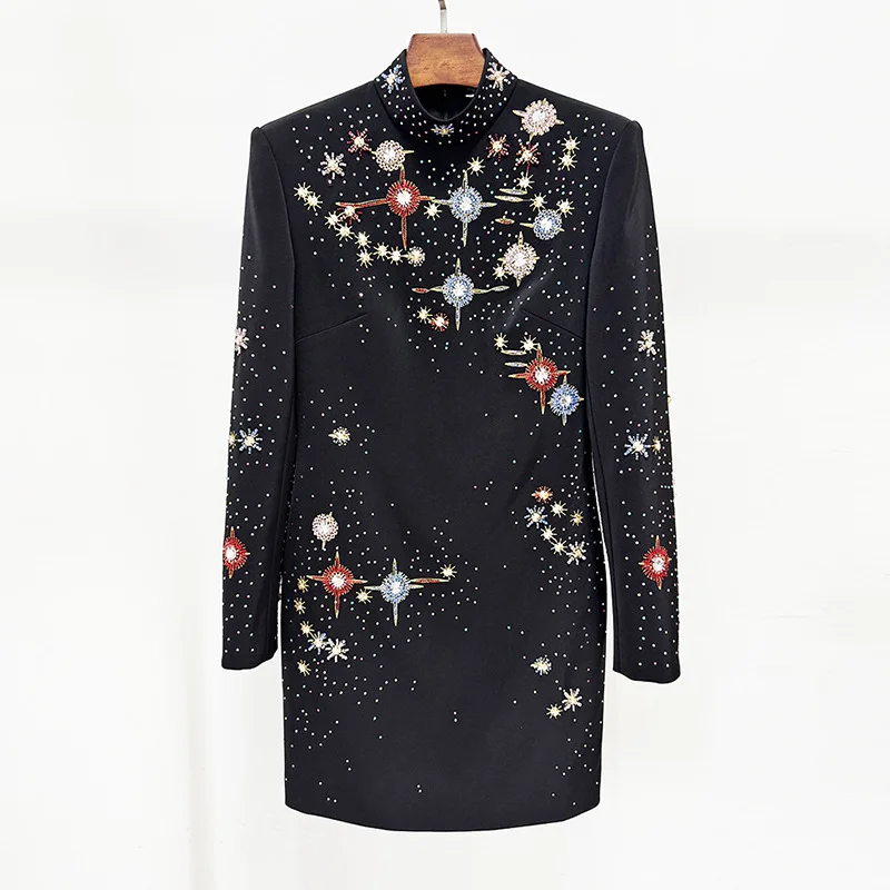 Nigikala Nigikala New Star Fashion Heavy Industry Diamond Embroidery Embroidery Hot Diamond Body Long-Sleeved Dress