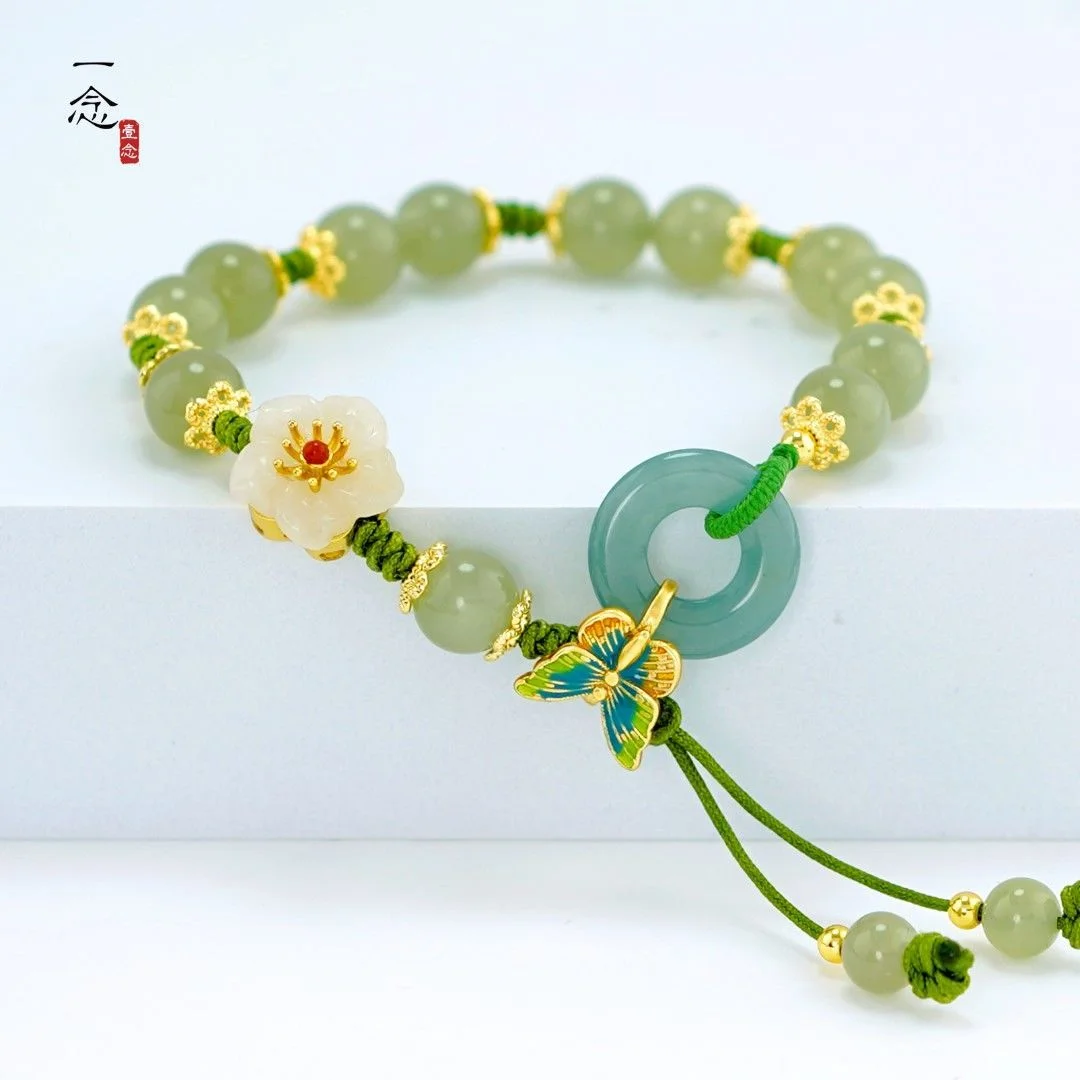 Jade Flowers Dancing Butterflies Peace Button Bracelet for Girls 2023 New Arrival of Light Luxury Design with a Niche Feel Jade Bracelet