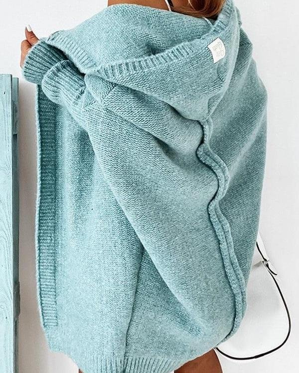 Casual Solid Hooded Knit Cardigan
