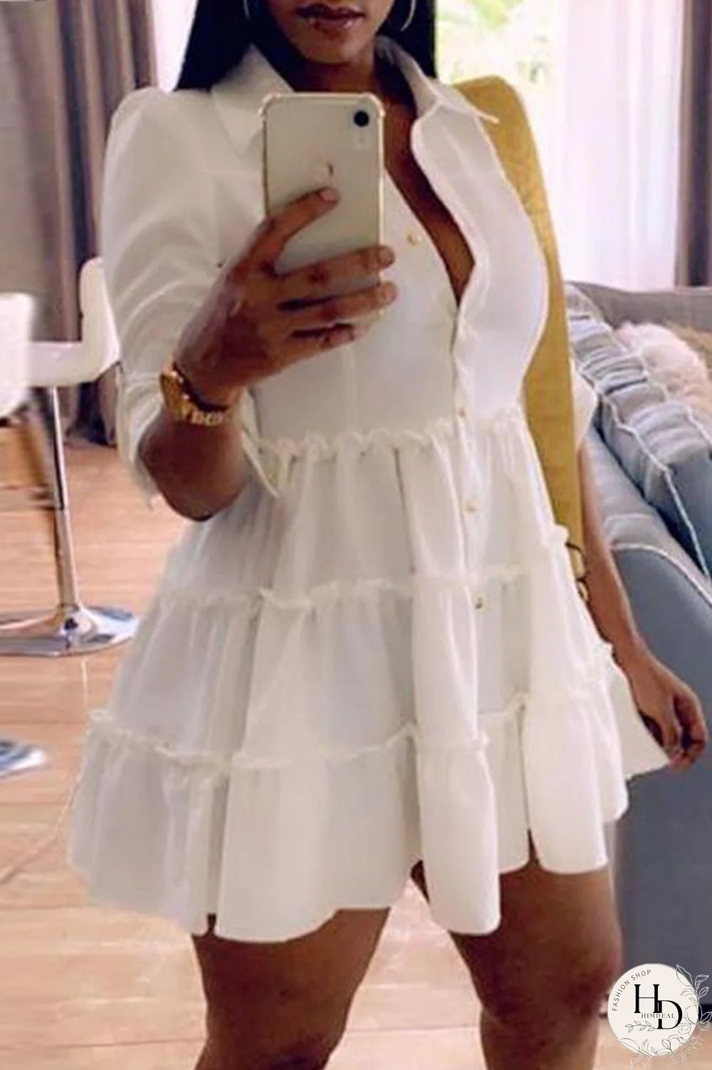 Rose Red Fashion Casual Solid Turndown Collar Shirt Dress