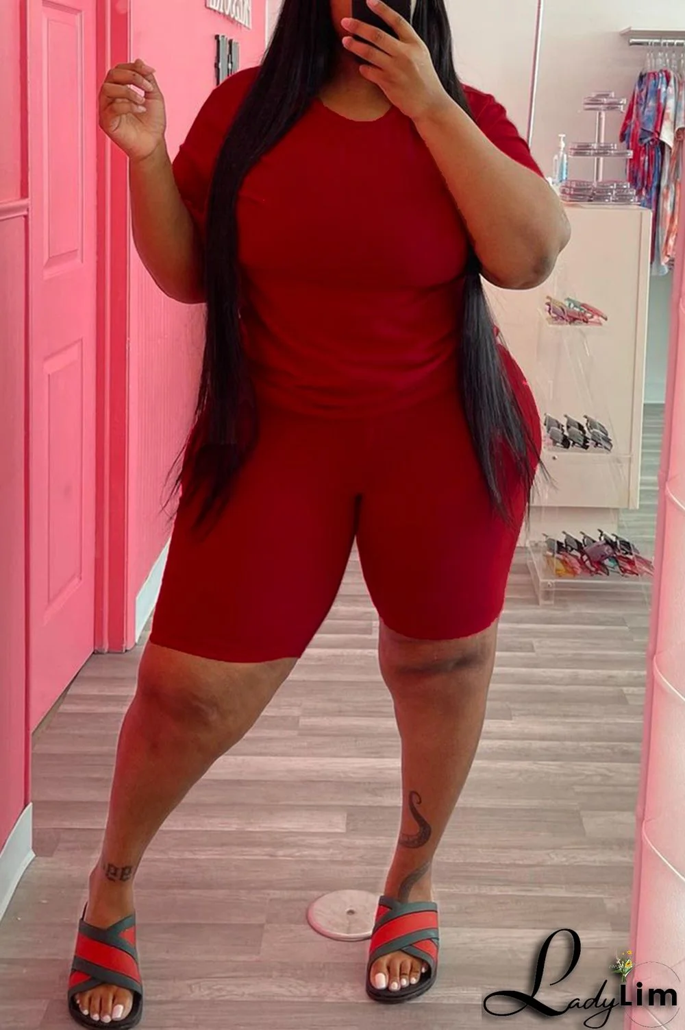 Black Fashion Casual Solid Basic O Neck Plus Size Two Pieces