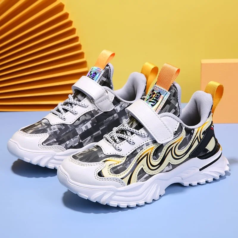 MWY Flame Boys Girls Mecha Cartoons Sneakers Kids Shoes Sports Shoes Leather Waterproof Lightweight Children Casual Walking Shoe