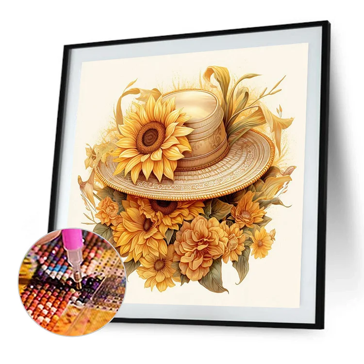 Sunflower and Hat - Full Square(Partial AB Drill) - Diamond  Painting(45*45cm)