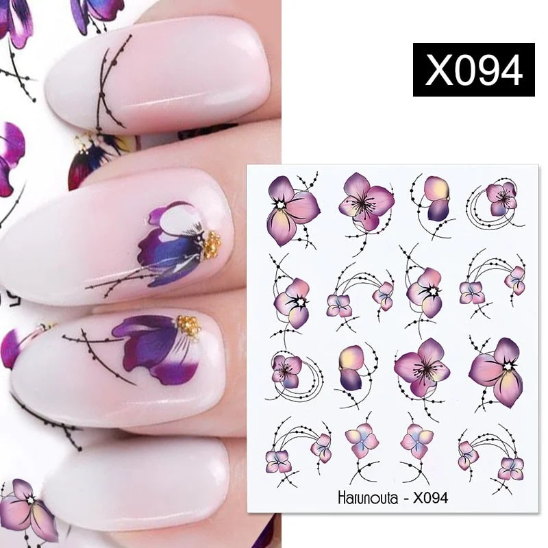 Harunouta Autumn Flowers Leaves Line Patter Nails Sticker Nail Art Decorations Decals Water Transfer Slider Foil Manicures Wraps-Nail Inspo