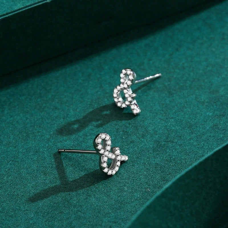 1 Pair 925 Sterling Silver Zircon Symbol Ear Studs