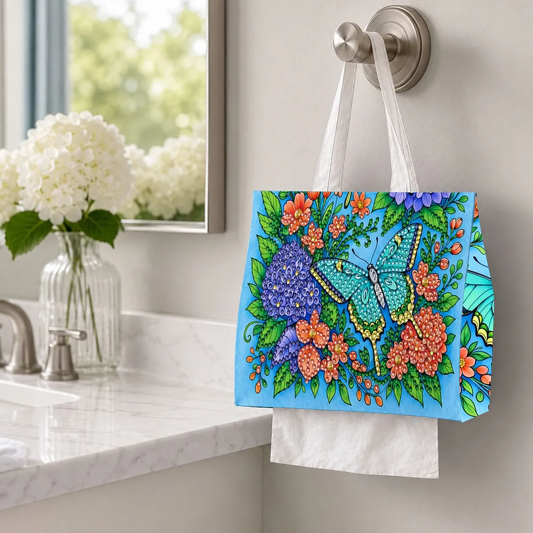 Diamond Tissue Organizer Exquisite Craftsmanship for Bathroom Bedroom Decor (Blue Butterfly)