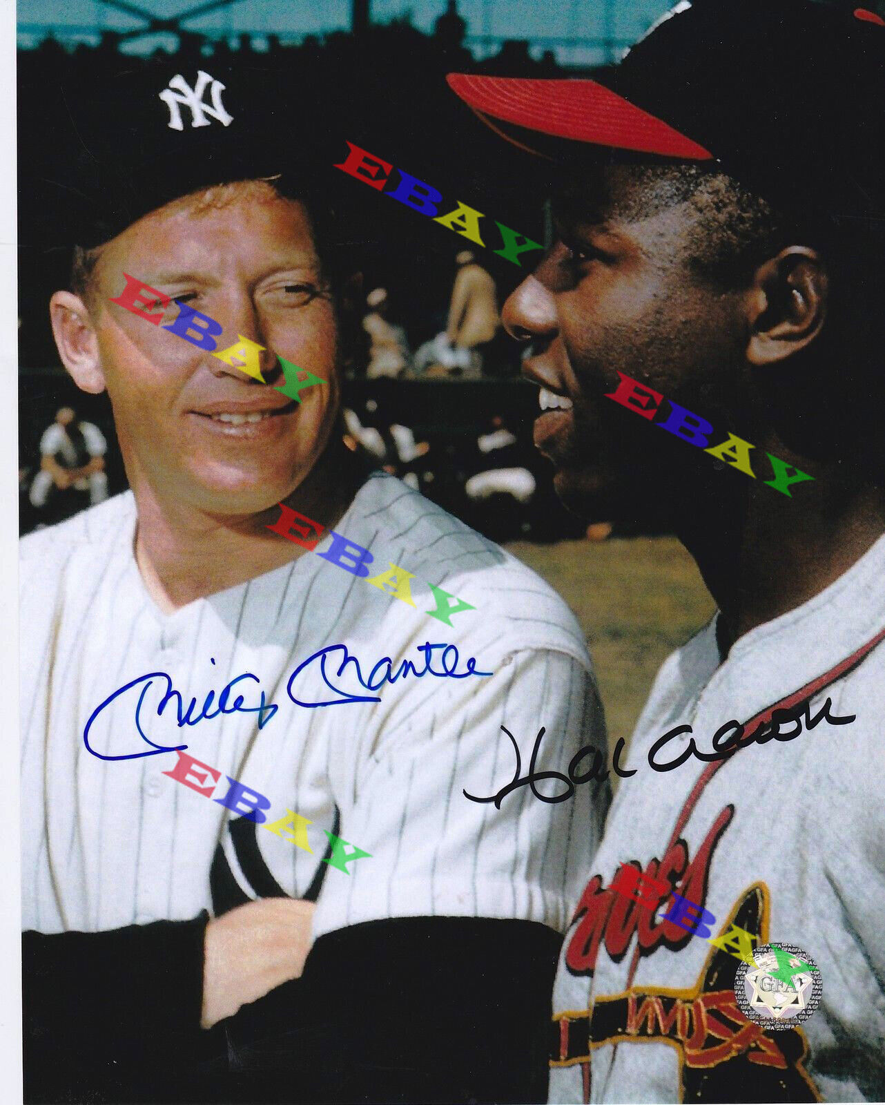 Mickey Mantle & Hank Aaron Signed Autographed 8x10 Photo Poster painting Reprint