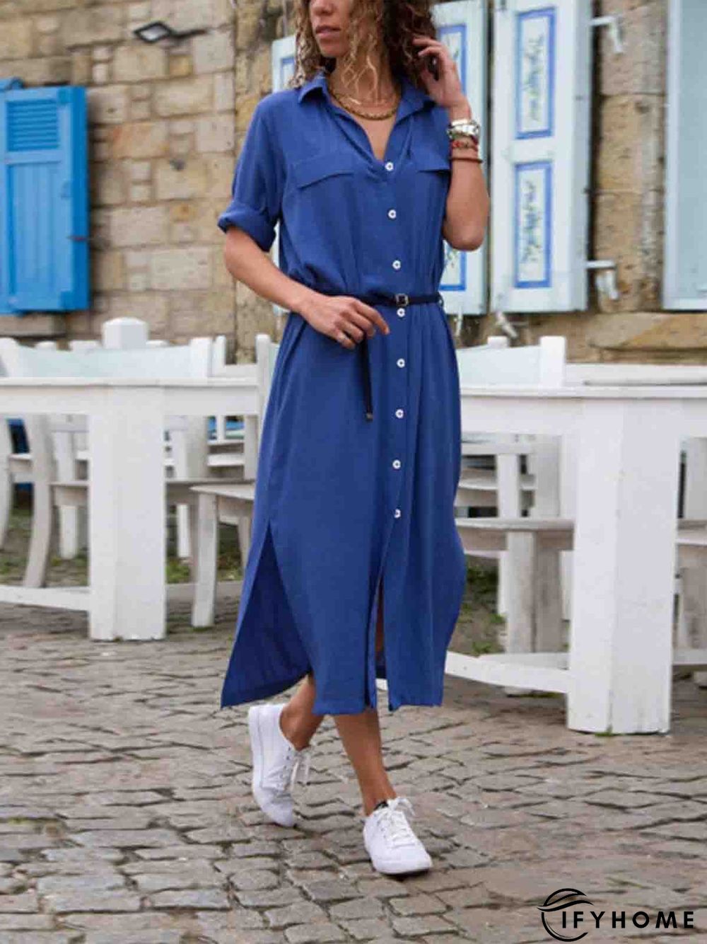 Women Summer Date  3/4 Sleeve Paneled Fall Linen Dress | IFYHOME