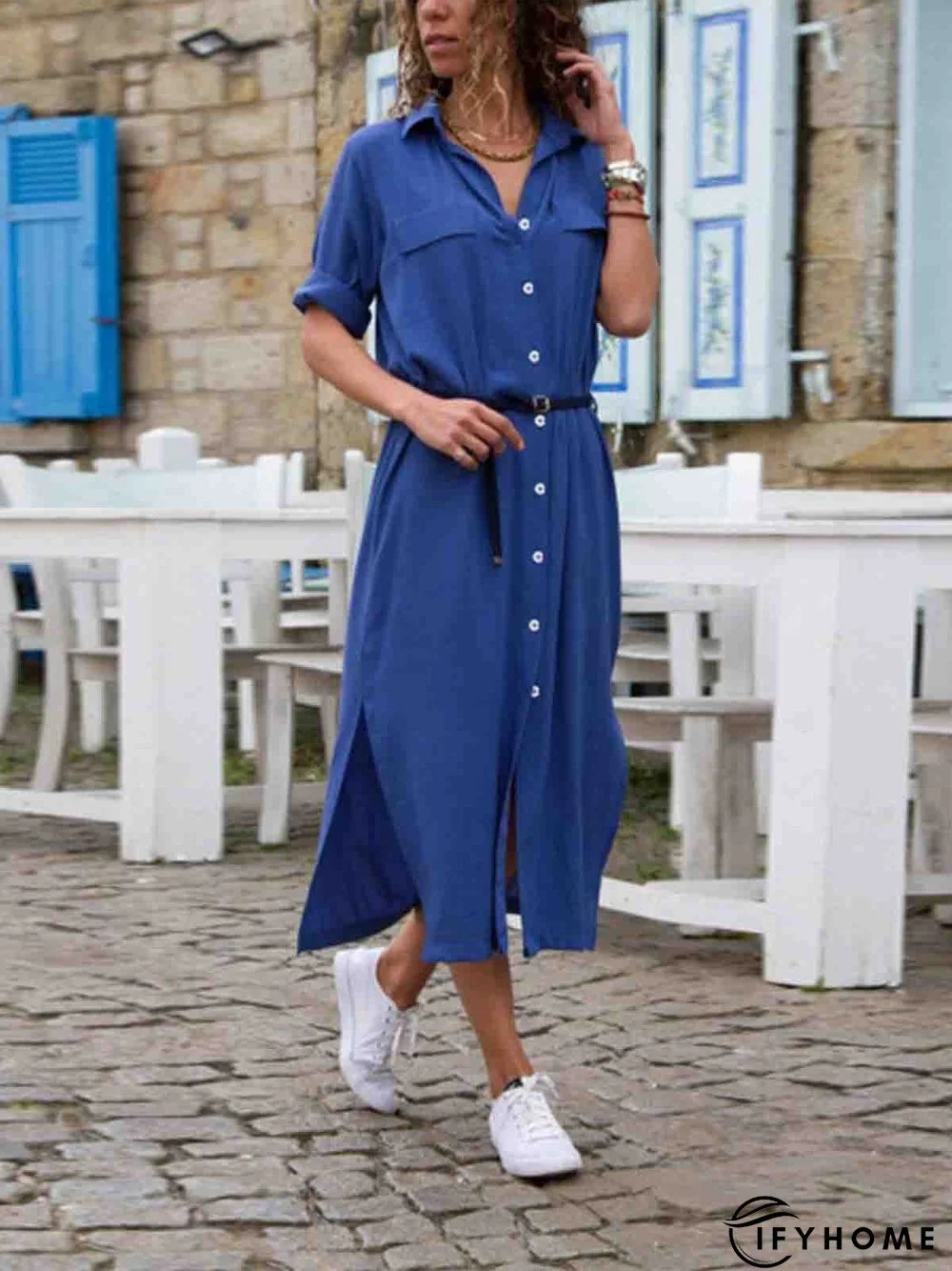 Women Summer Date  3/4 Sleeve Paneled Fall Linen Dress | IFYHOME