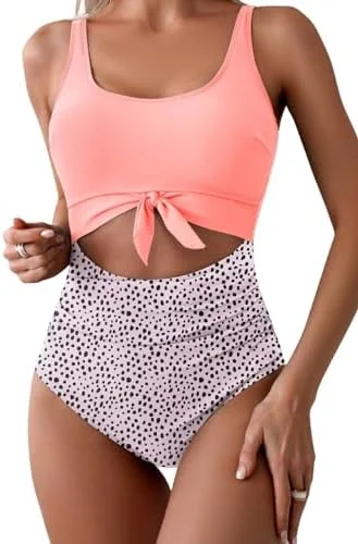 Women's One Piece Tummy Control Cut Out Tie Knot Swimsuit