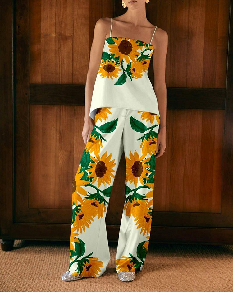 Brilliant Sunflower Print Two-Piece Set