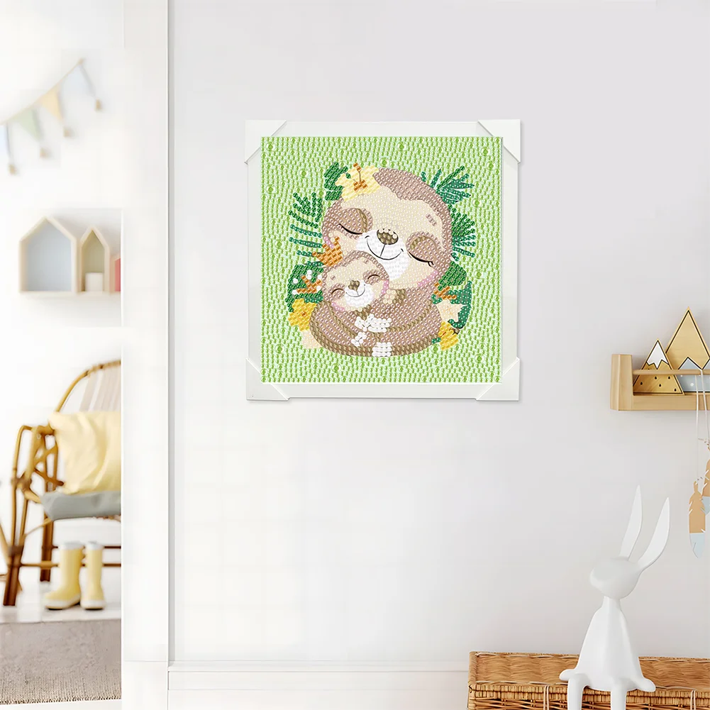 5D DIY Full Round Crystal Rhinestone Diamond Painting Sloth Kit Home Decor Art Craft For Kid(Canvas|15*15cm)【with Wooden Frame】