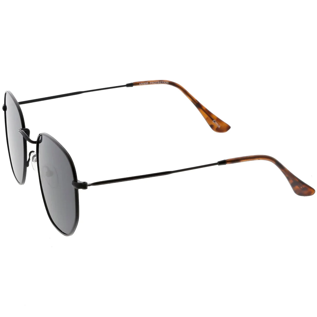 Large Metal Hexagonal glasses Slim Arms Neutral Colored Flat Lens 54mm