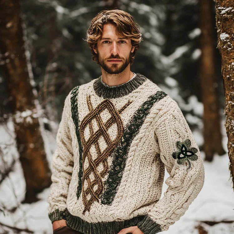 Men's Irish Celtic Knotted Shamrock Knitting Jacquard Sweater
