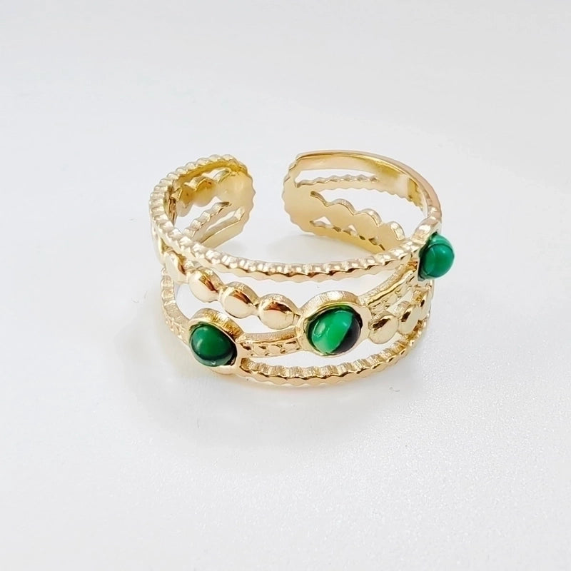 3 Pieces Ig Style Minimalist Geometric 304 Stainless Steel Titanium Steel Natural Stone 14K Gold Plated Plating Inlay Open Rings