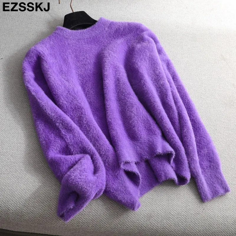 autumn winter oversize thick mink cashmere sweater poullovers women batwing sleeve 2021 female casual warm fur sweater jumper
