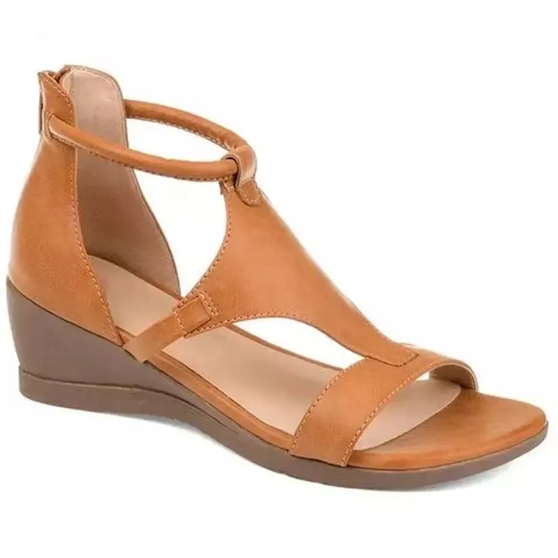Womens Shoes Comfort Summer 2021 Plus Size Ladies Sandals Heel Zipper Retro Wedge Sandals Woman Soft Bottom Beach Muje