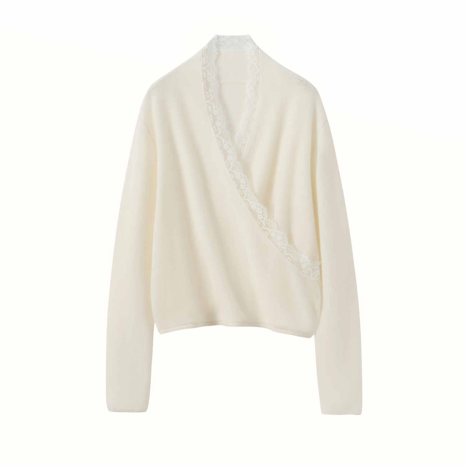Women's Lace Trim Crossover V-Neck Cashmere Sweater REAL SILK LIFE
