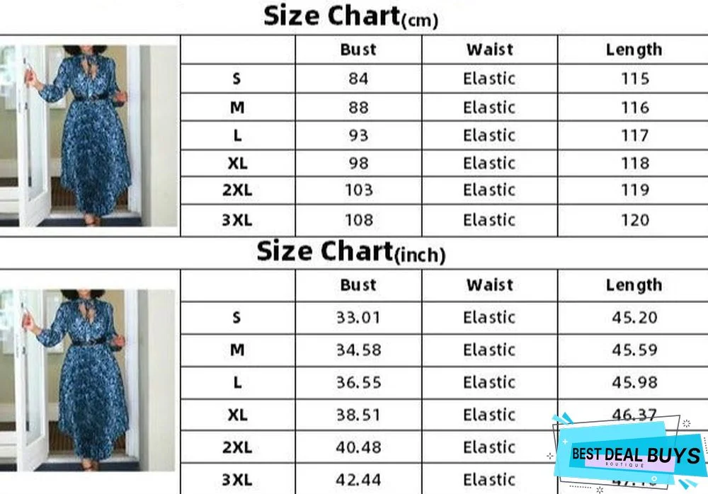 Long Sleeve Printed V-Neck Pleated Dress