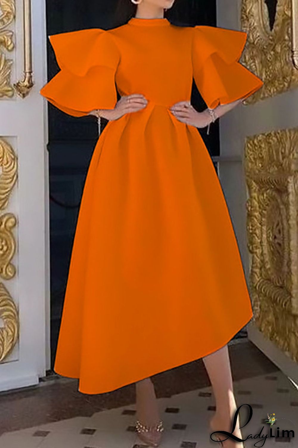 White Casual Elegant Solid Patchwork Flounce Half A Turtleneck Evening Dress Dresses