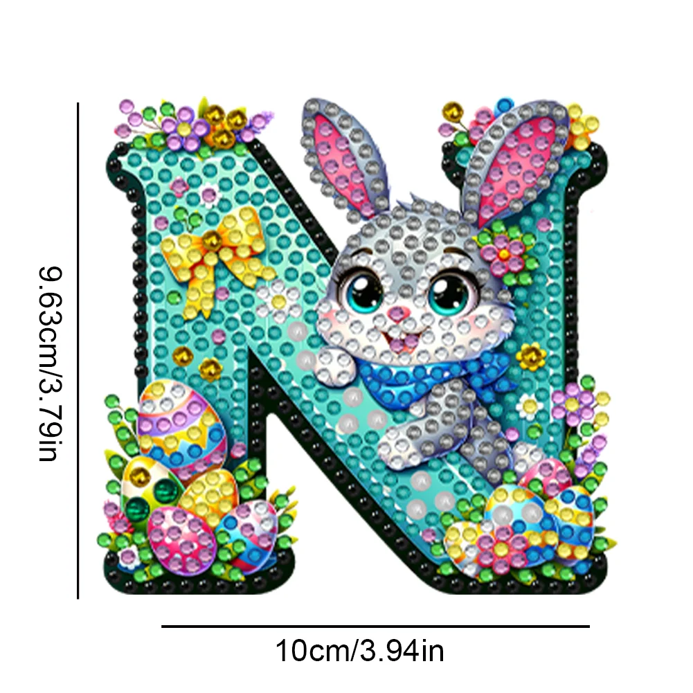 DIY PET Double Sided Special Shaped Easter Alphabet N Diamond Painting Keychain