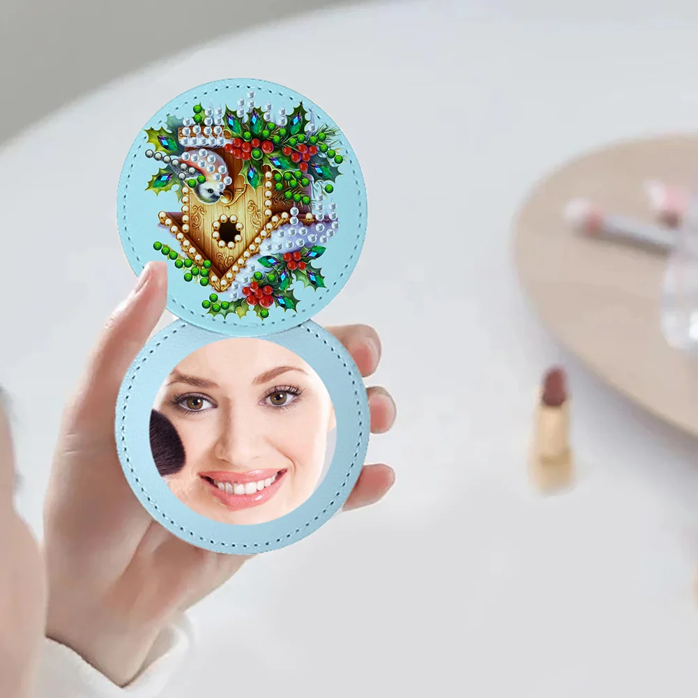 DIY Diamond Art Portable Cosmetic Mirror Round Diamond Painting Crafts (Hut)