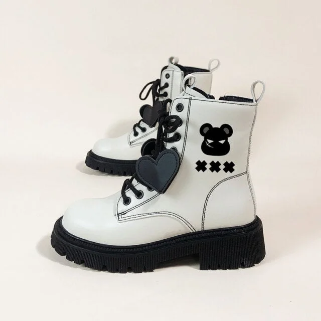 White Kawaii Fashion Autumn Boots Bear Platform Boots SP16394