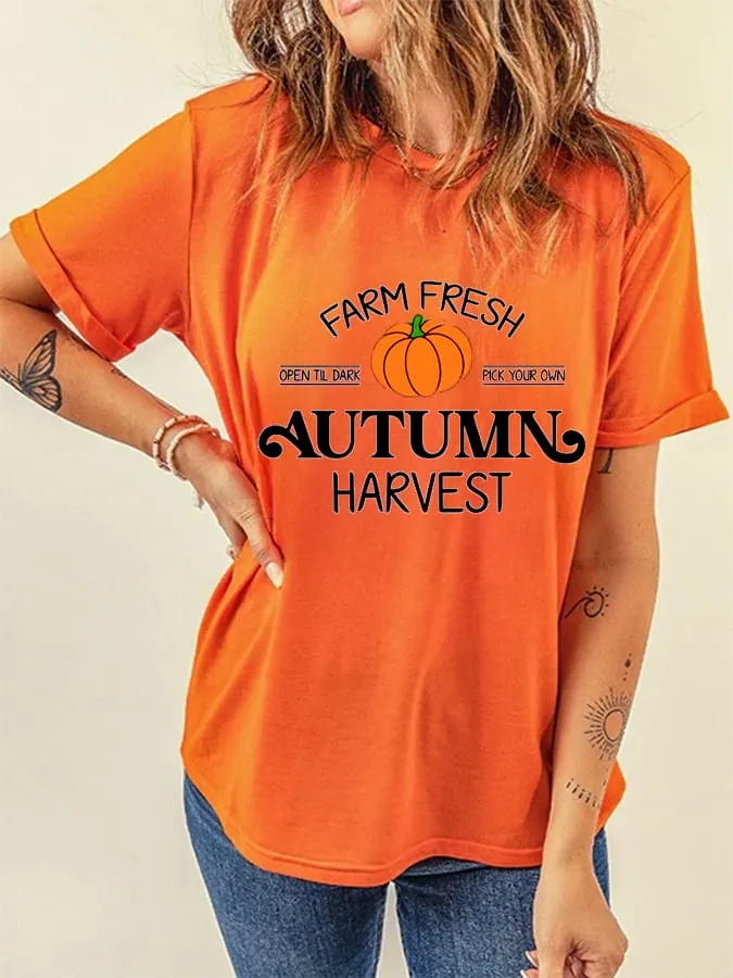 Women's Autumn Pumpkin Print Casual T-Shirt 