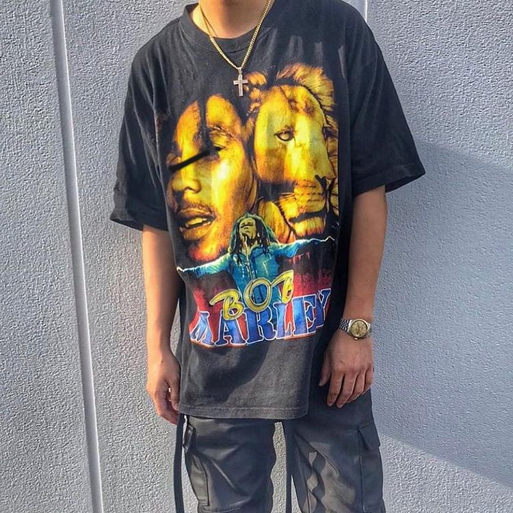 Mens Vintage round neck printed short-sleeved t-shirts