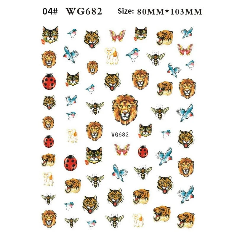 Black White Milk Cow 3D Nail Stickers Butterfly Leopard Adhesive Nail Transfer Decals Sliders Wraps DIY Nail Art Decorations