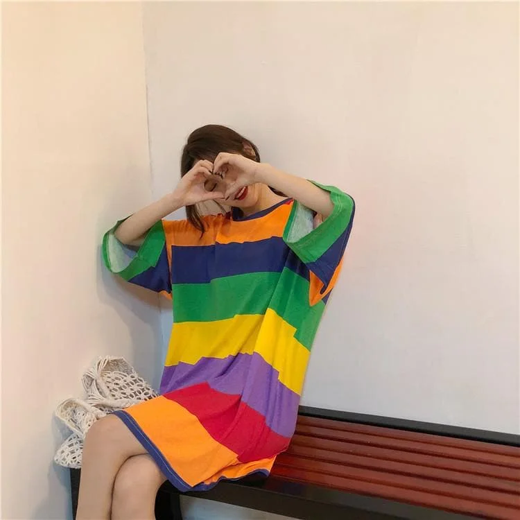 Pink/Blue Pastel Rainbow Stripe Dress SP1812641