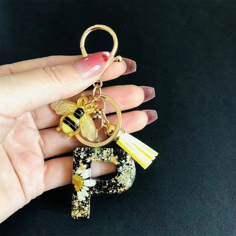 Minimalist Classic Style Letter Bee Resin Unisex Bag Pendant Keychain