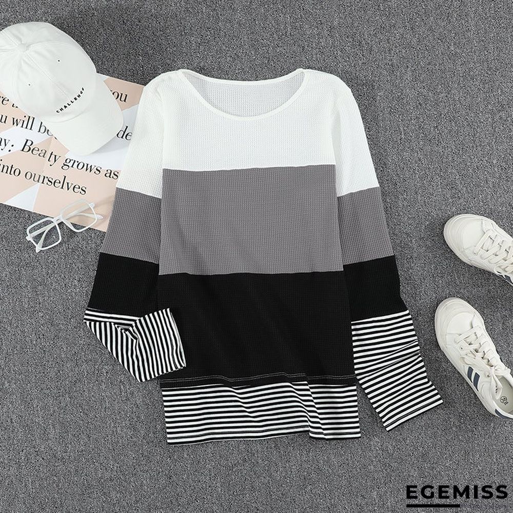 Fashion Striped Round Neck Long Sleeve Pullover Sweater | EGEMISS