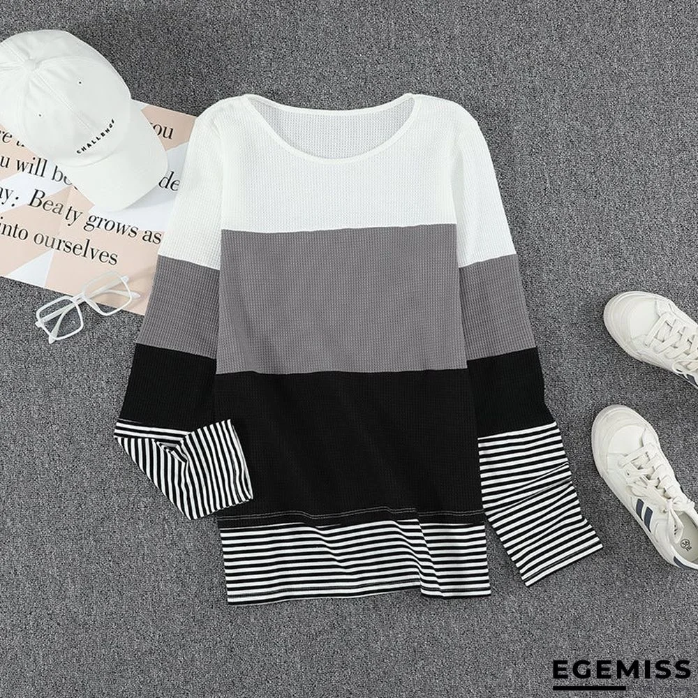 Fashion Striped Round Neck Long Sleeve Pullover Sweater | EGEMISS