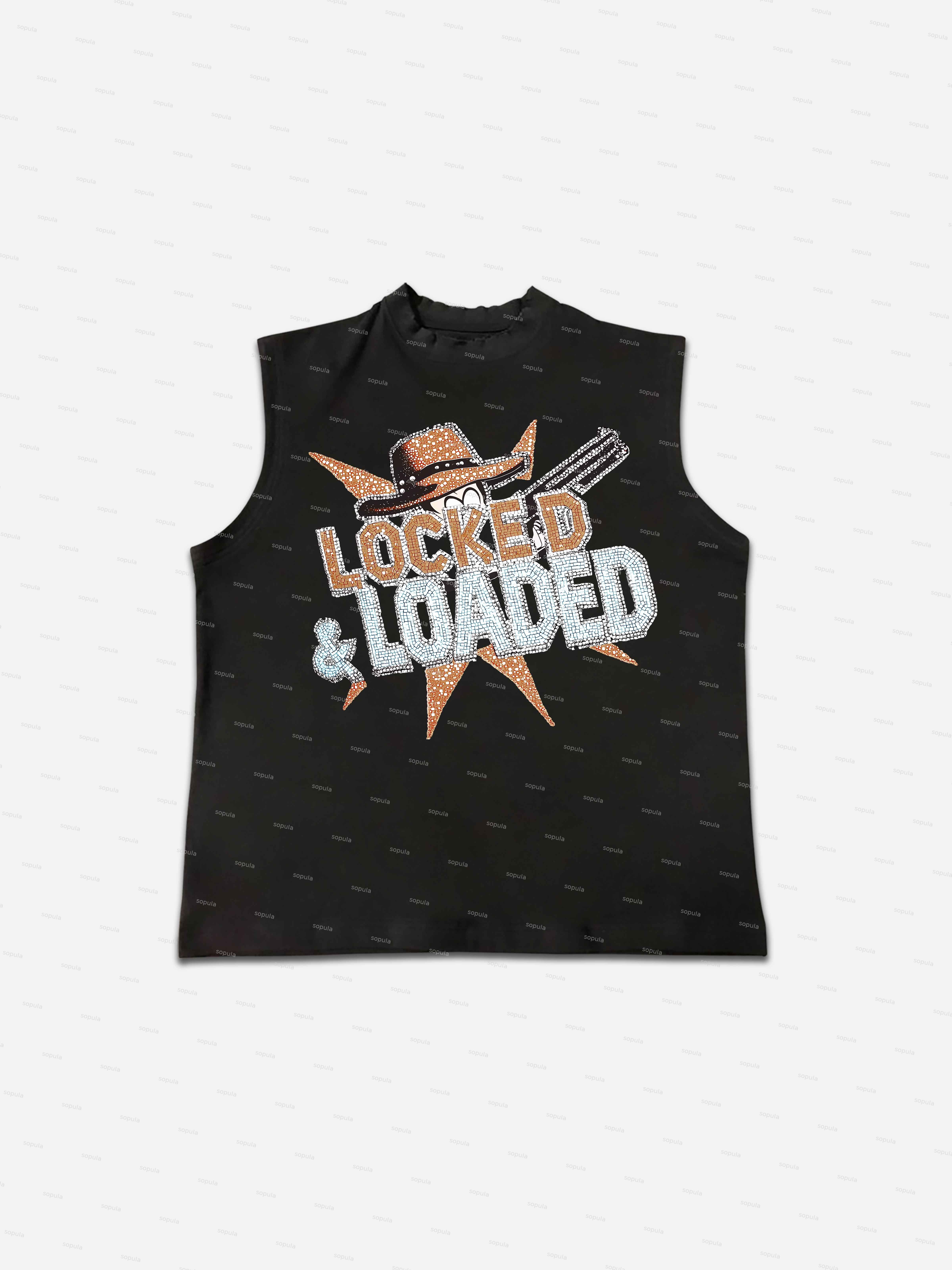 Locked & Loaded Cartoon Cowboy Revolver Graphic Vests - SOPULA