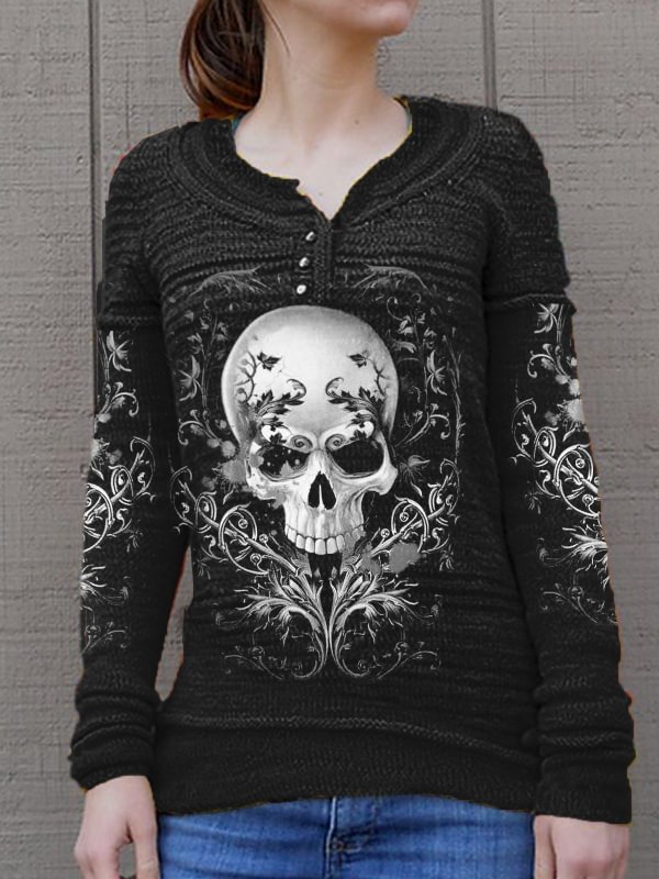 Punk Skull Knitted Panel Casual Top