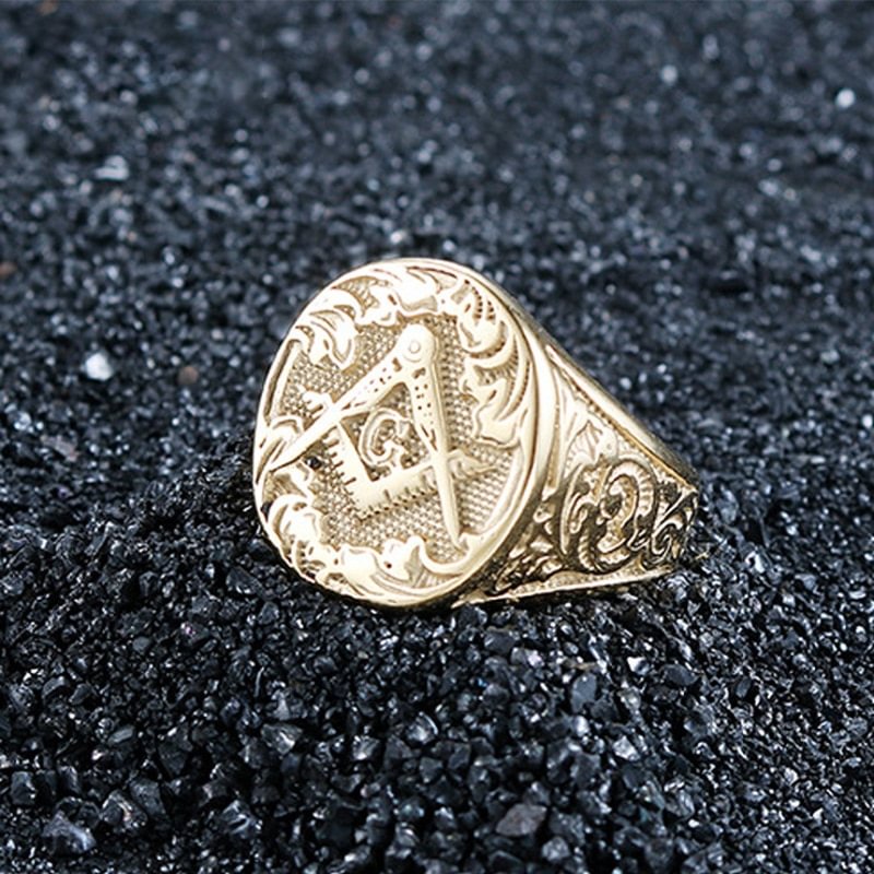 Retro Letter AG Mason Golden Rings for Men-VESSFUL