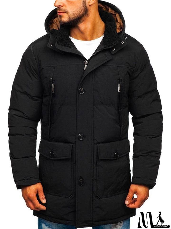 MidiSono - Men's Thickened Keep Warm Puffer Coat with Detachable Hood