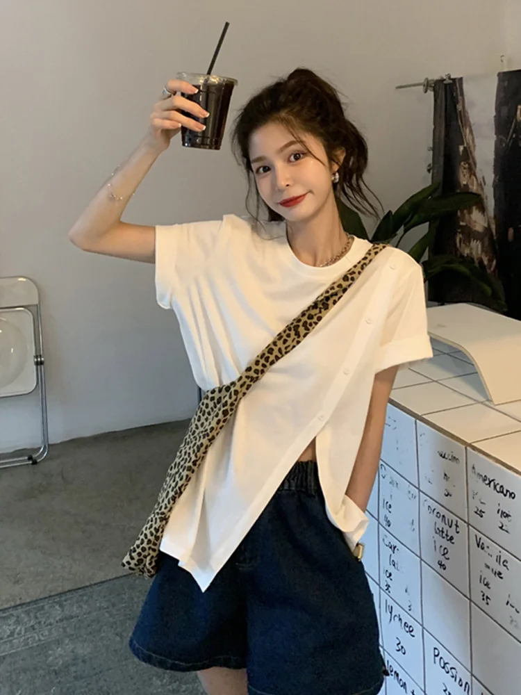 Uveng Uveng T-Shirt Female Summer Short Sleeve Design Sense 2023 New Irregular Loose Web Celebrity Student Coat Tide