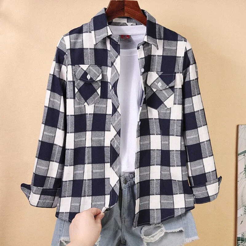Women Blouses Shirts Tunic Womens Tops And Blouses 2020 Womenswear Long Sleeve Clothing Button Up Down Plaid Good Quality New