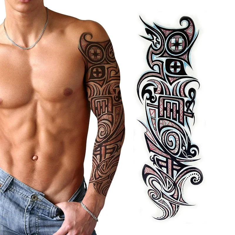 waterproof temporary tattoo sticker full arm lion king angel warrior lightning tree flower fake tatto flash tatoo to man woman