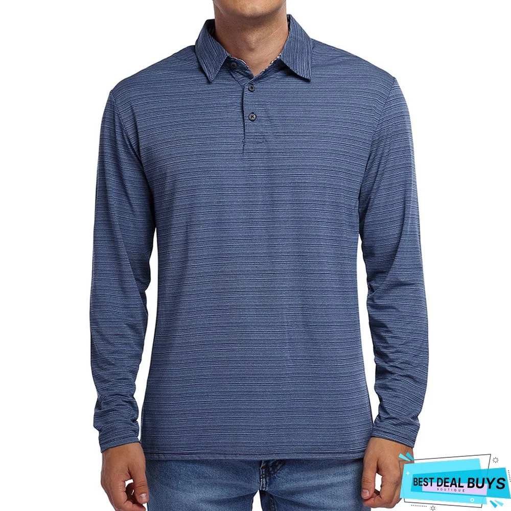 Men's Long Sleeve Striped Polo Shirt Men's Fall Winter Lapel T-Shirt Campaign