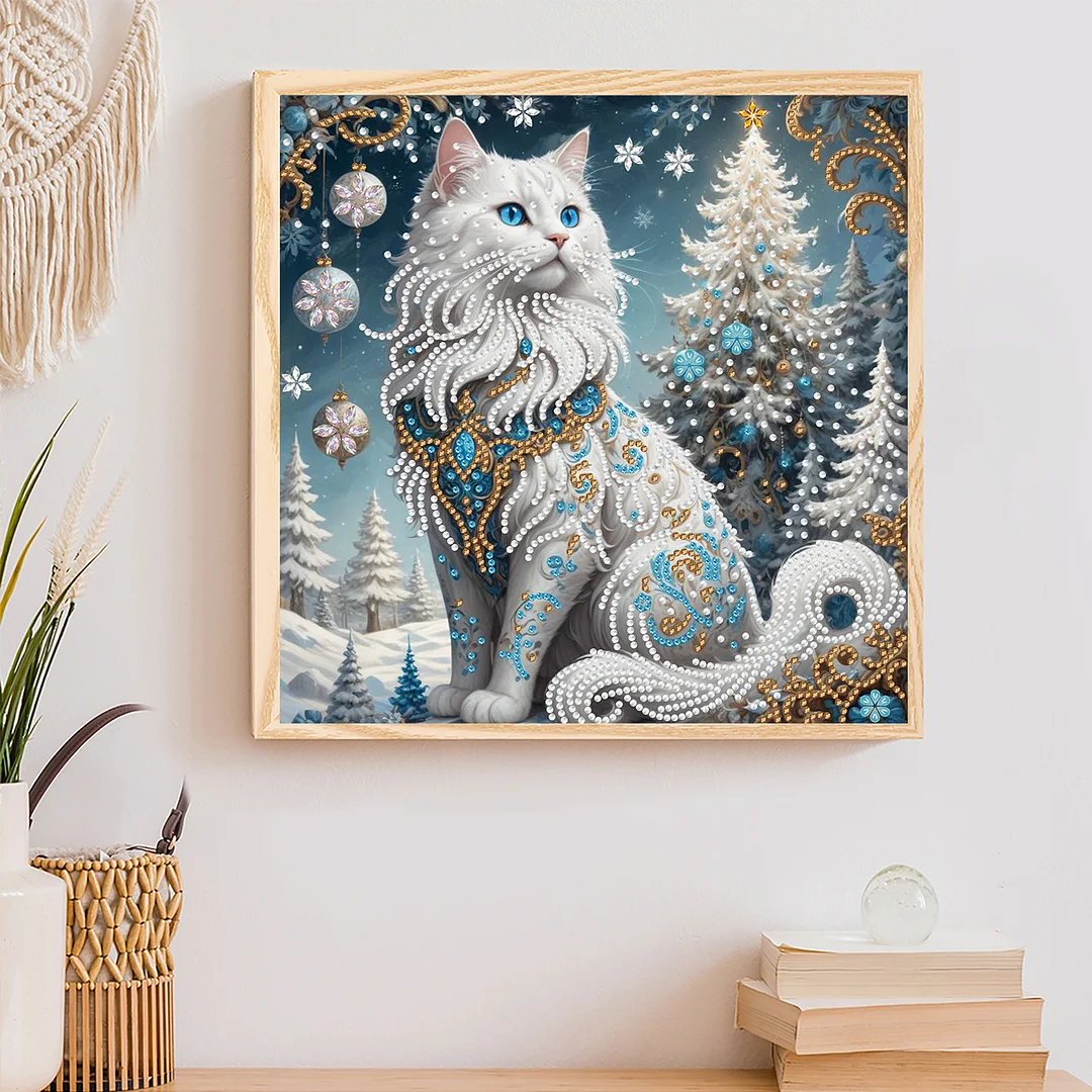 Winter Cat - Partial Special Shaped Drill Diamond Painting Kits (Canvas|30*30cm)