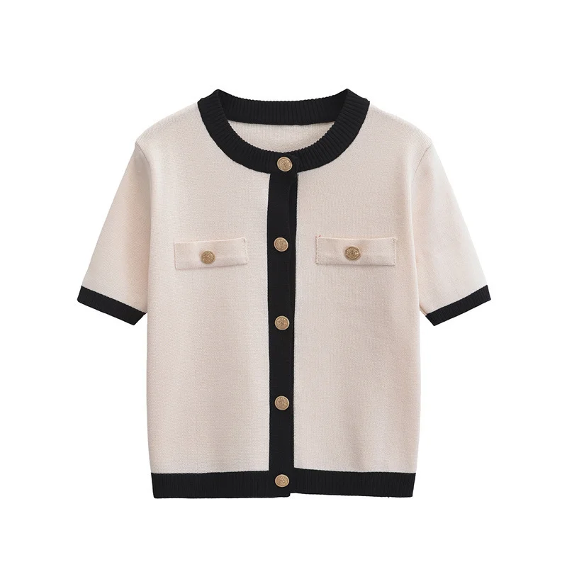 Nigikala Nigikala Single! New Women's Fashion Leisure Collar Short Sleeve Single Buckle Knitted Shirt 1822106